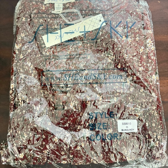 She + Sky Ruffle Long Sleeve Smocked Top ~ Burgundy ~ NWT ✨ (SB1373) - Picture 7 of 7